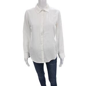 Sunny Women Basic White Button-Up Collared Long Sleeve Cotton Blouse Size 0